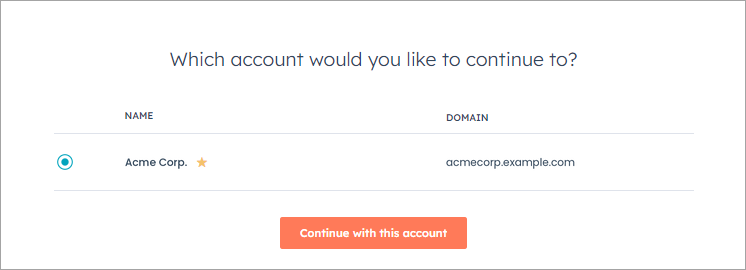 Screenshot with choosing HubSpot account