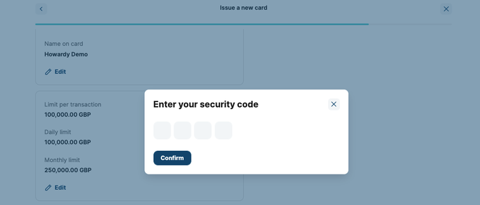 Introduce security code for issuing a new card