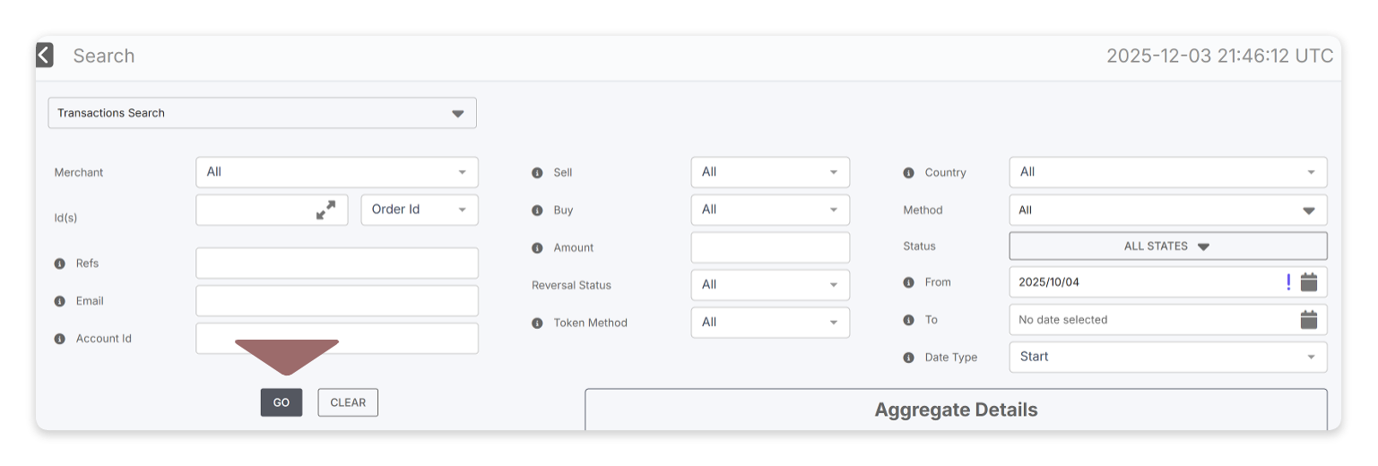 Screenshot of the search tool's fields and the GO button.