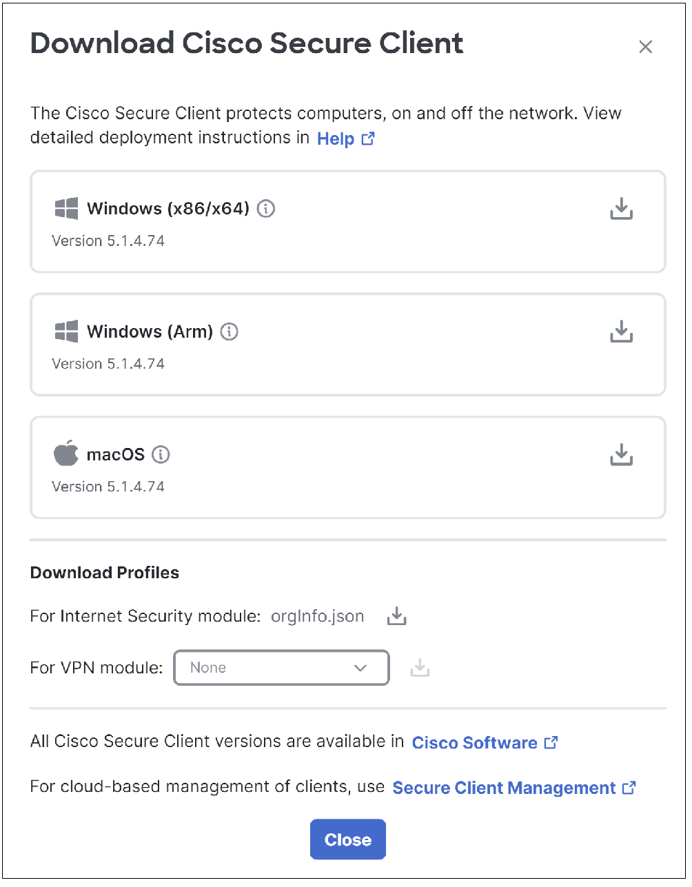 Download Cisco Secure Client page