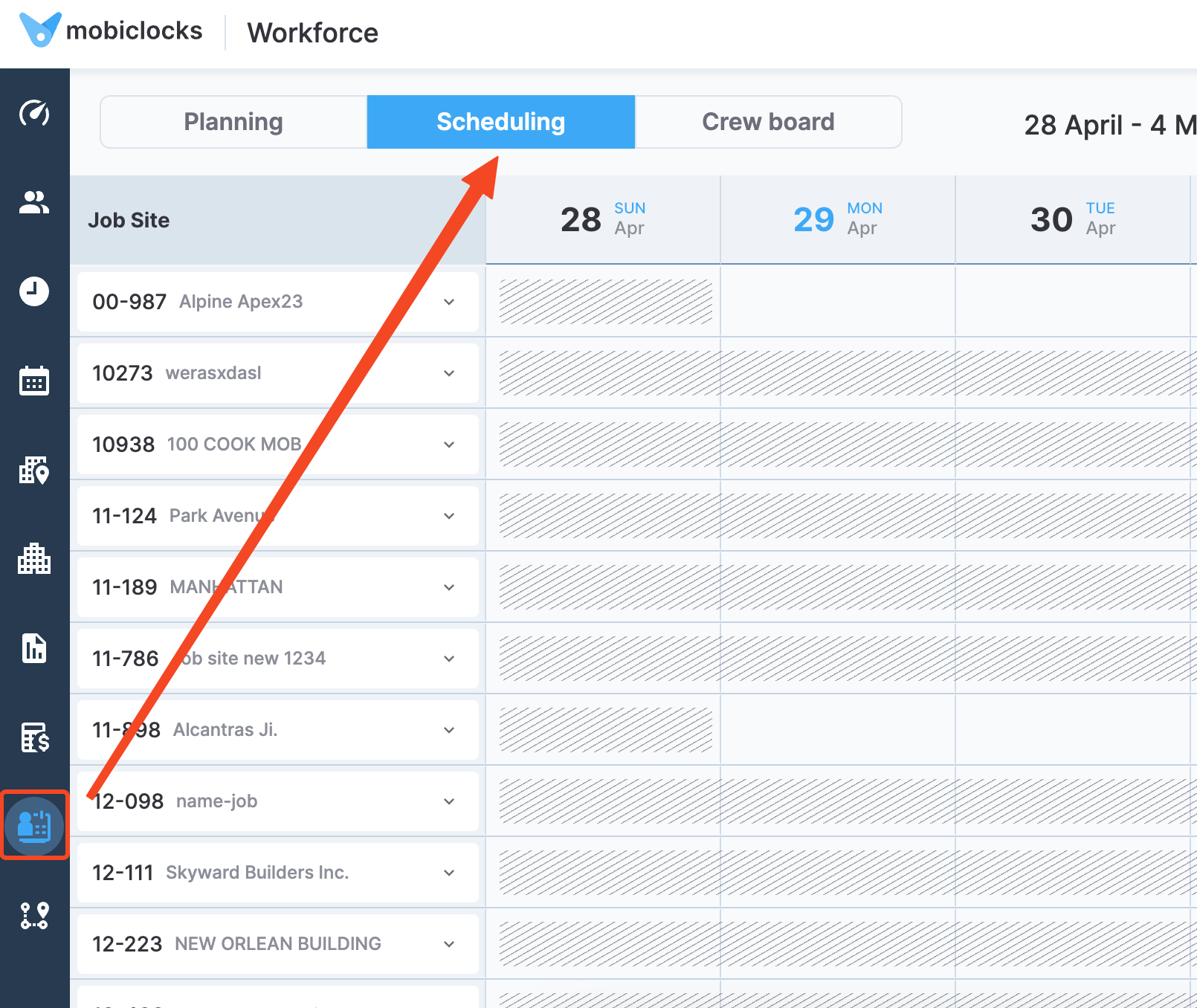 Navigating to the Scheduling tab