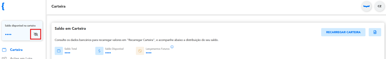 Visualização de saldo