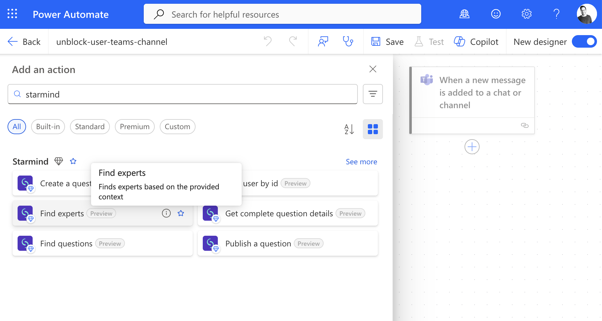 Add the Starmind Connector to a Power Automate flow