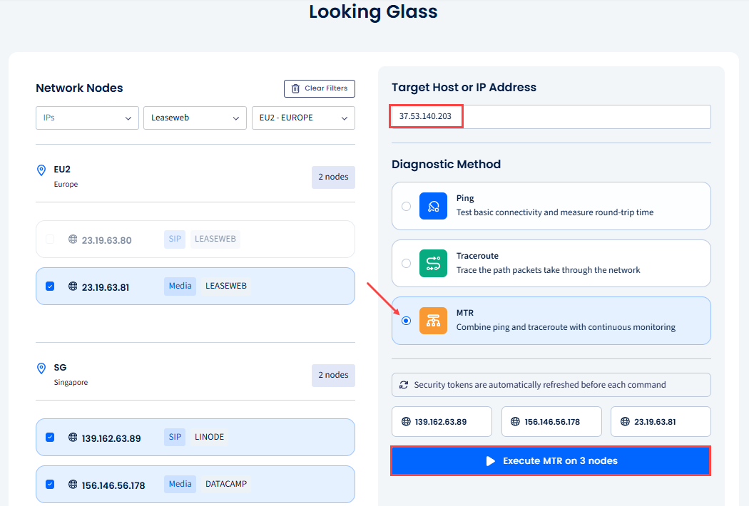 Screenshot of executing MTR on 3 nodes