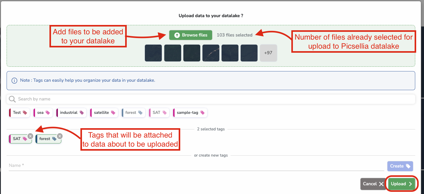 Select and tag to-be-uploaded `Data`