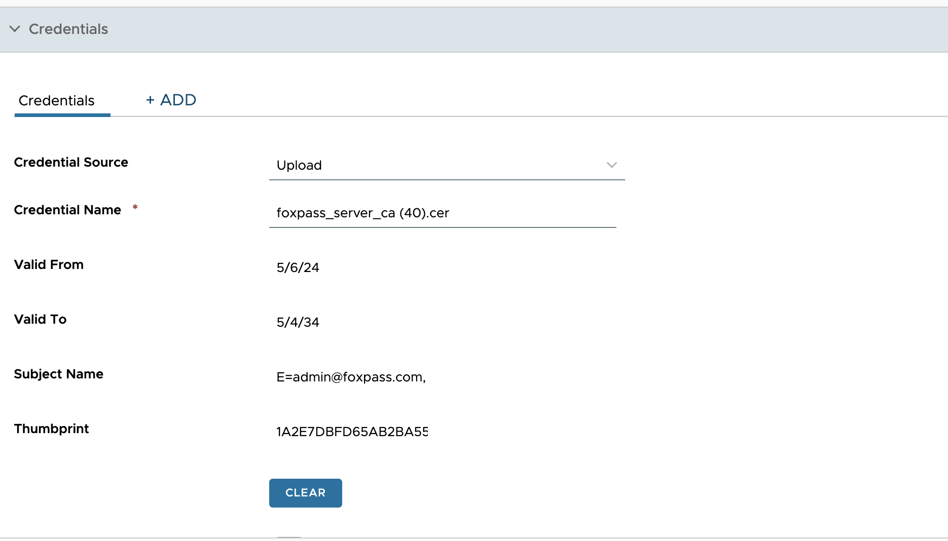 Configure 'Credentials' payload