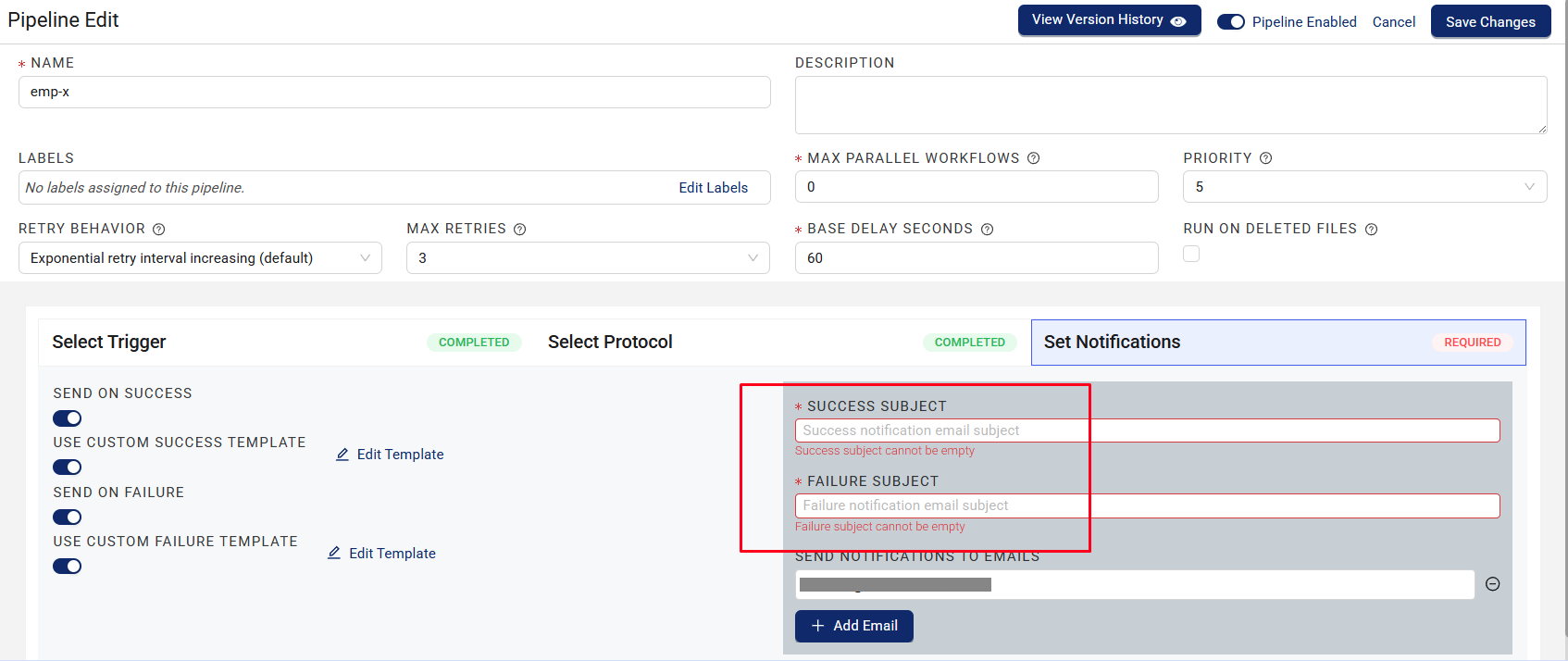 Custom subject lines for custom pipeline email notifications