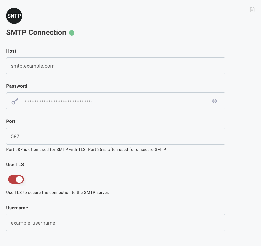 SMTP Connection configuration