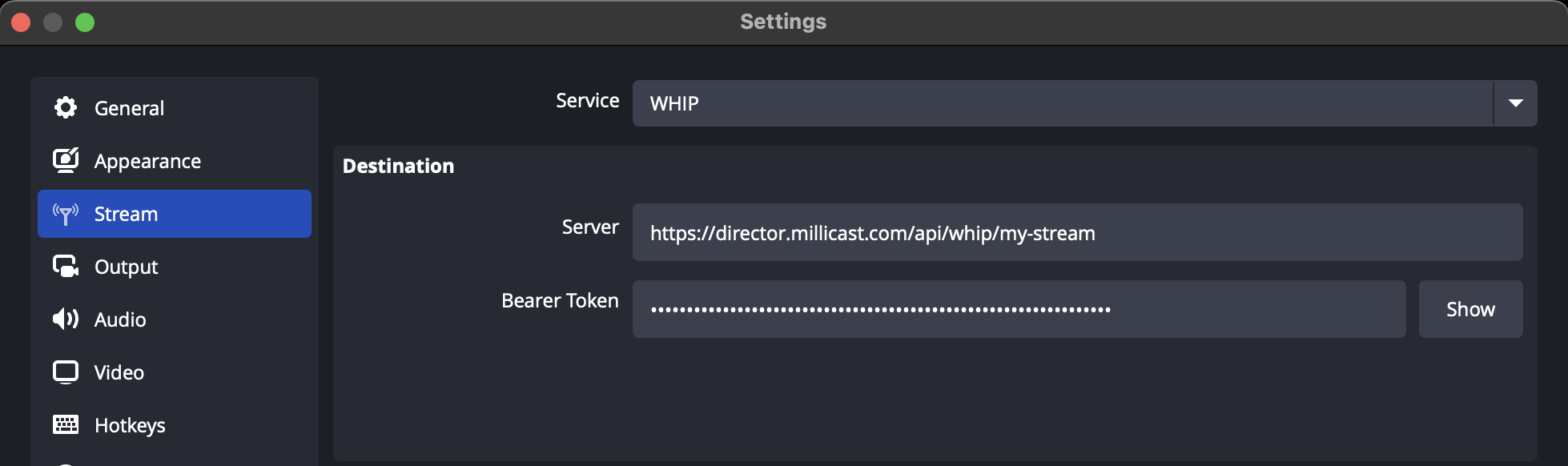 OBS 30.x WHIP Service Configuration