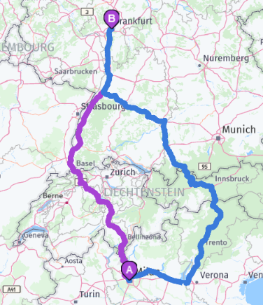 Route excluding Switzerland