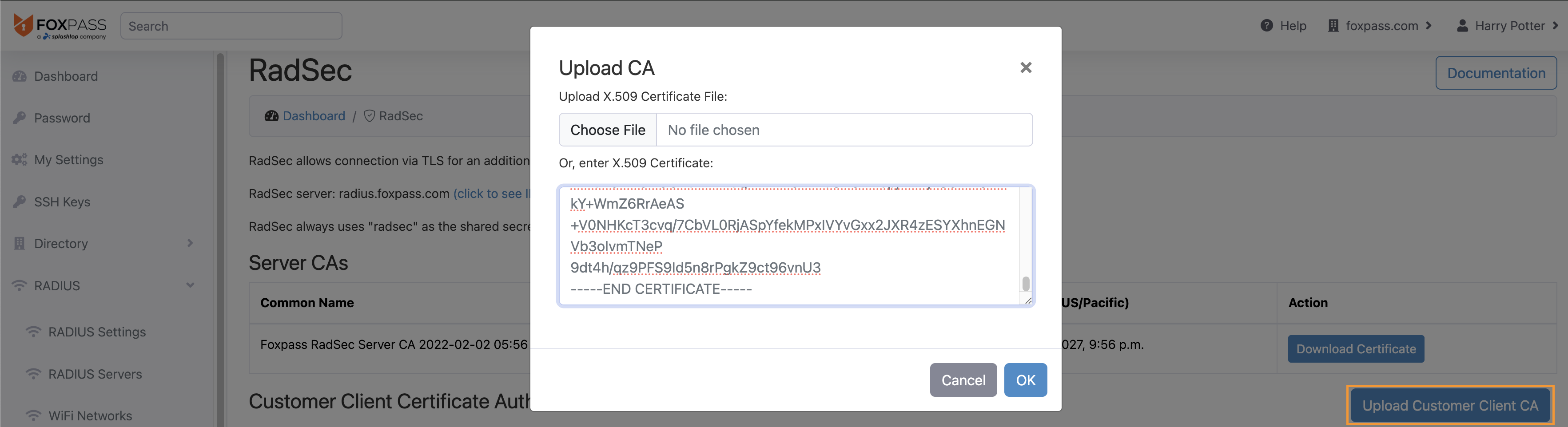 Upload new Customer Client CA
