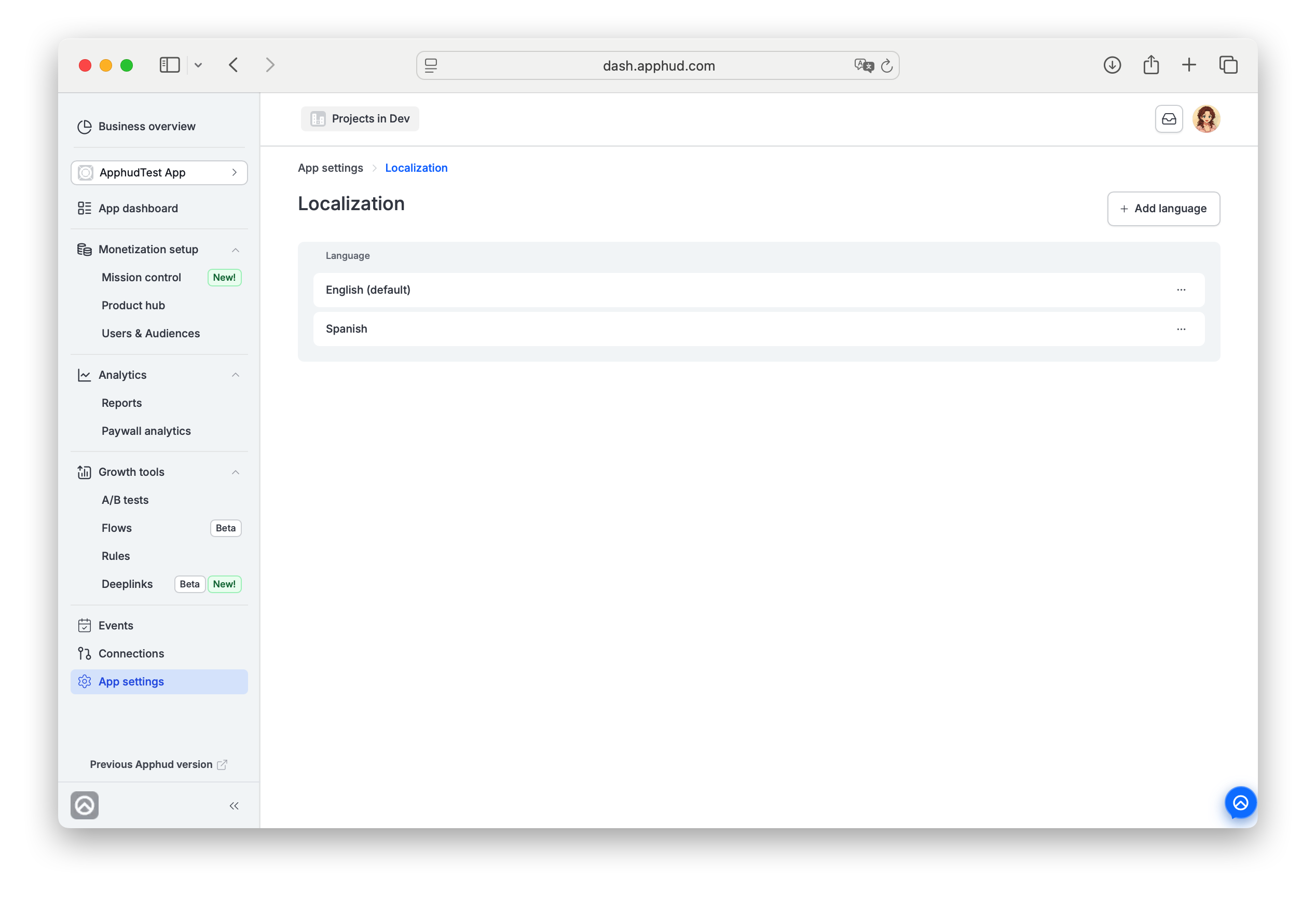 Apphud - App localization languages list