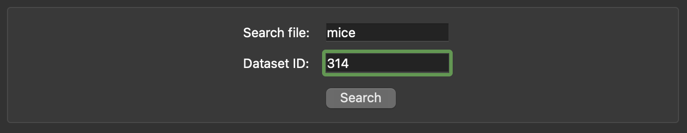 Figure 4: Python client search tool with a search term of _mice_ and a refinement to only search dataset 314.