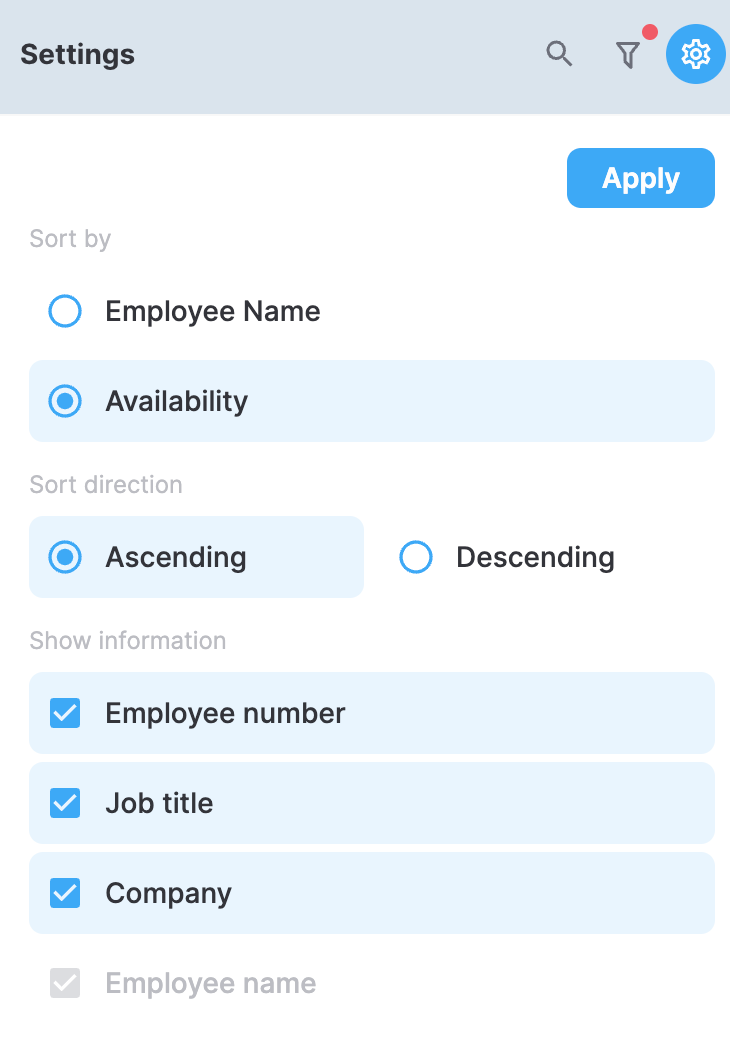 Employee list settings