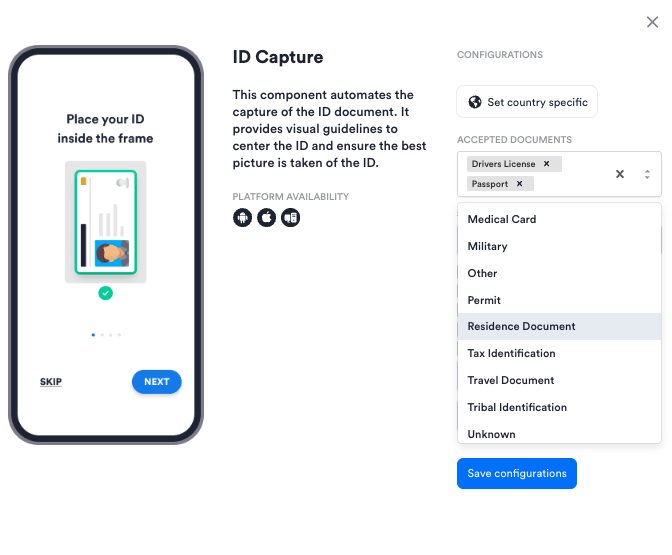 Example: Edit ID Capture module to allow only specific documents