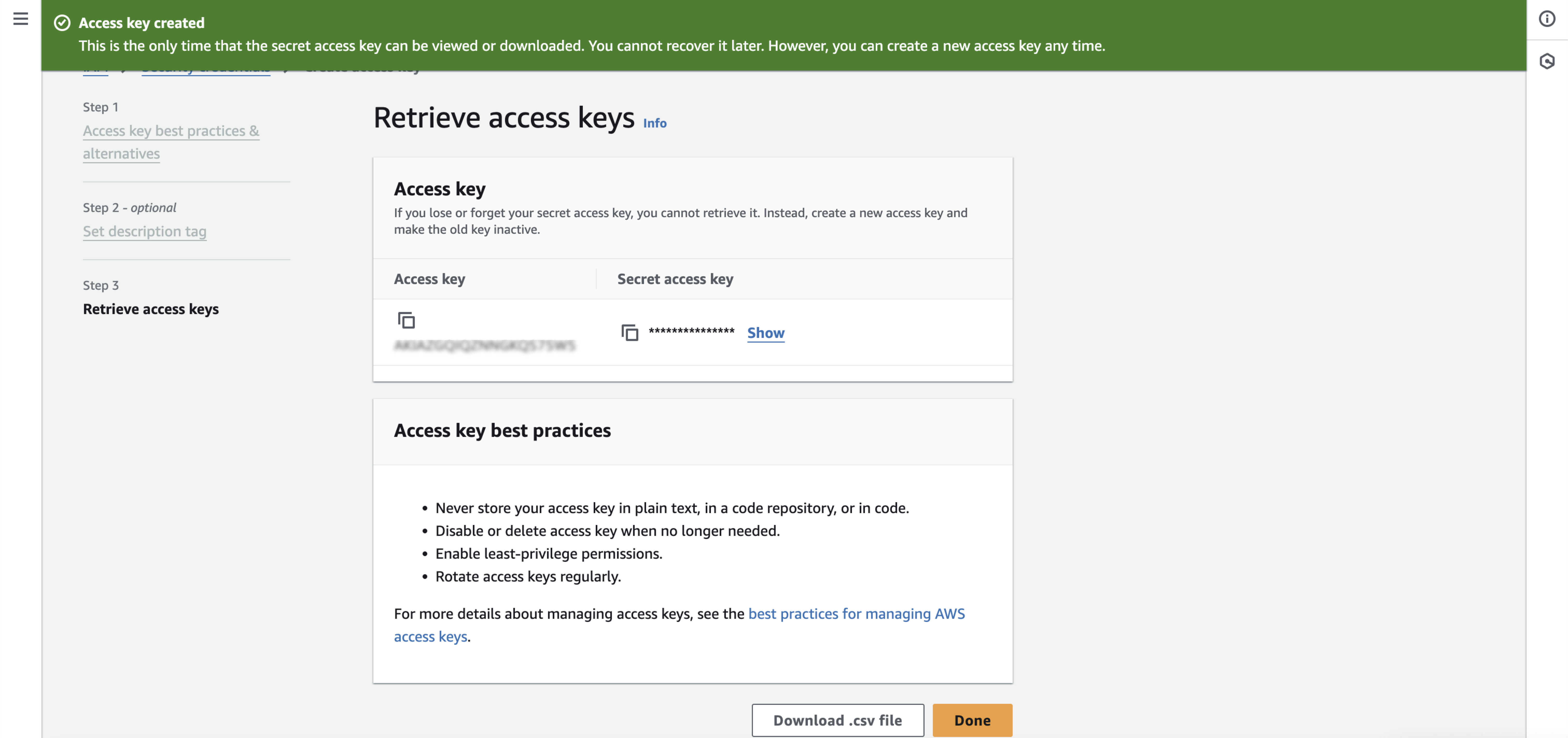 Retrieve Access Keys