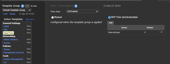 Default template Time setting