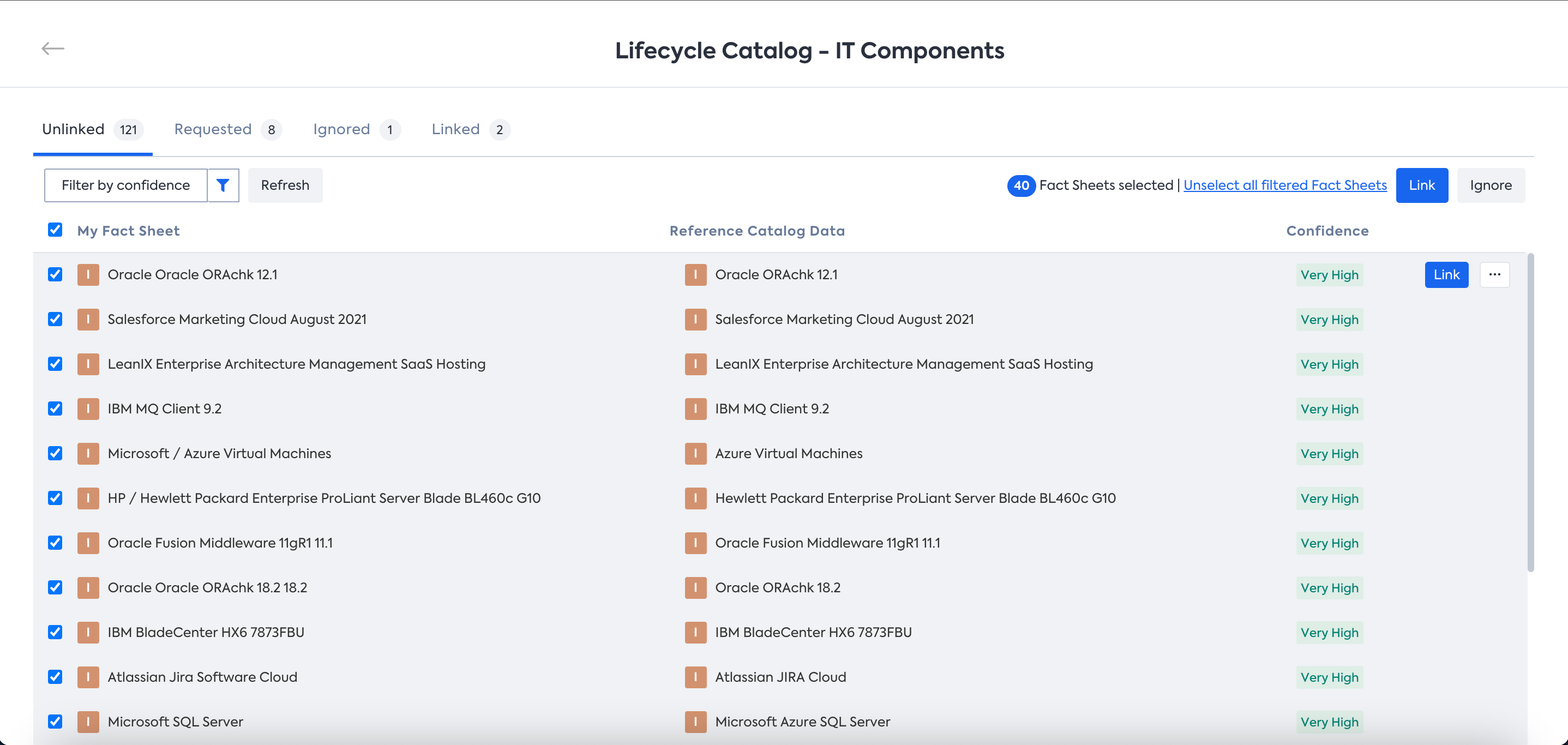 Linking IT Component Fact Sheets to Lifecycle Catalog Items