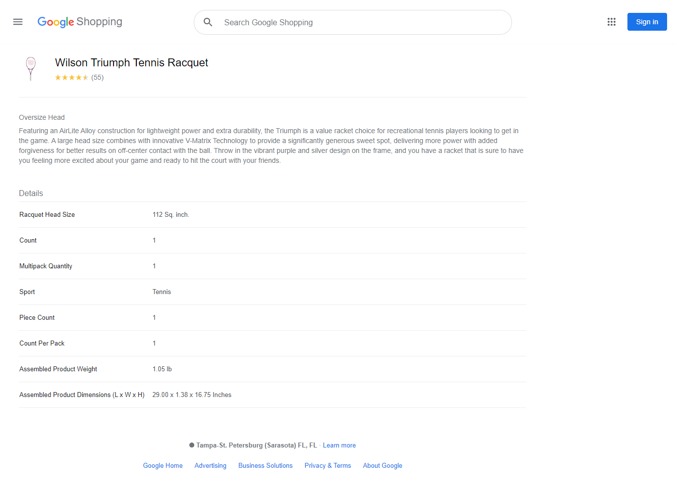 Results of ScrapeIN Google Shopping Product Specifications