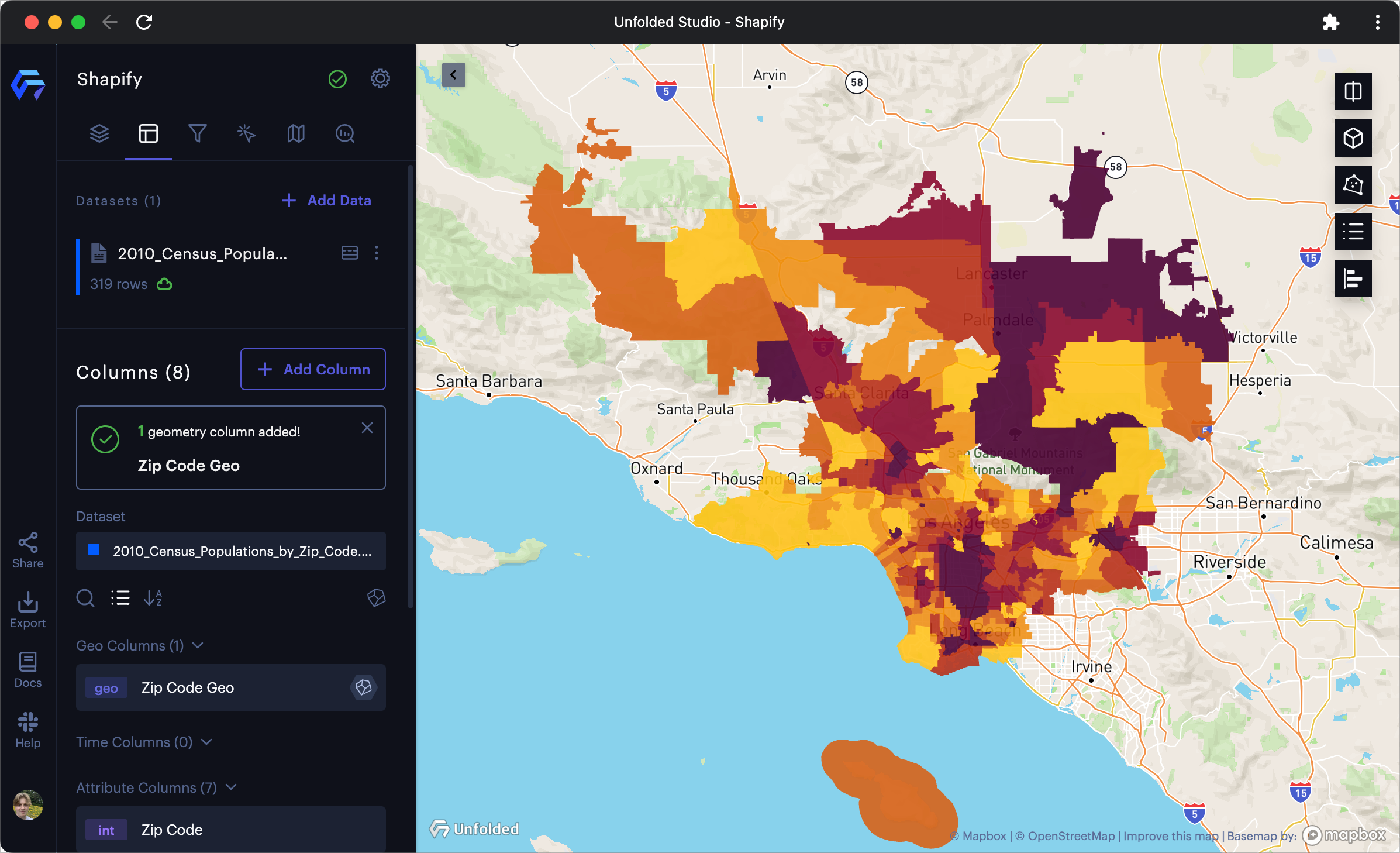 The new ZIP code polygon layer after a Shapify operation.