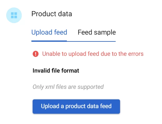 Product feed error notification