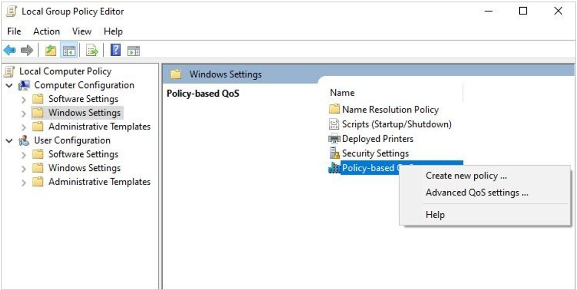 Screenshot of the **Policy-based QoS**: creating new policy