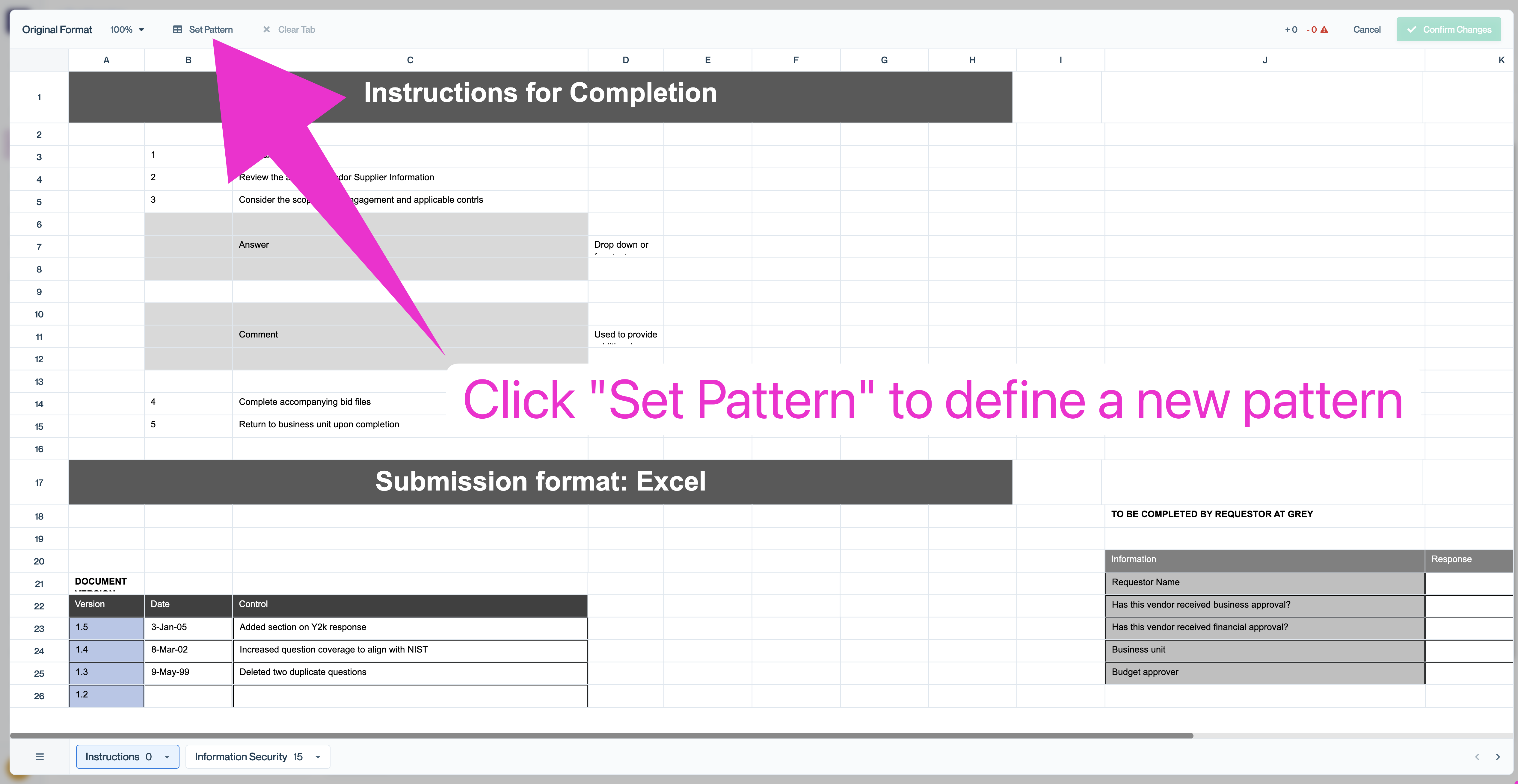 Click "Set Pattern" to define a new pattern.