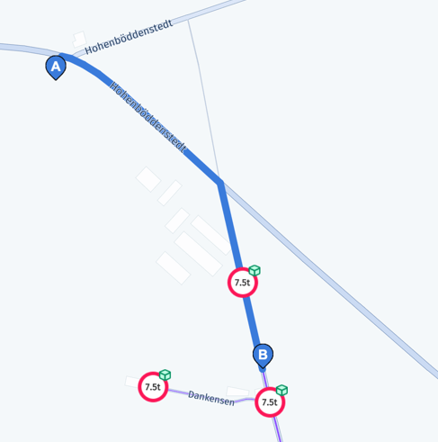 Route destination in no-through restricted area