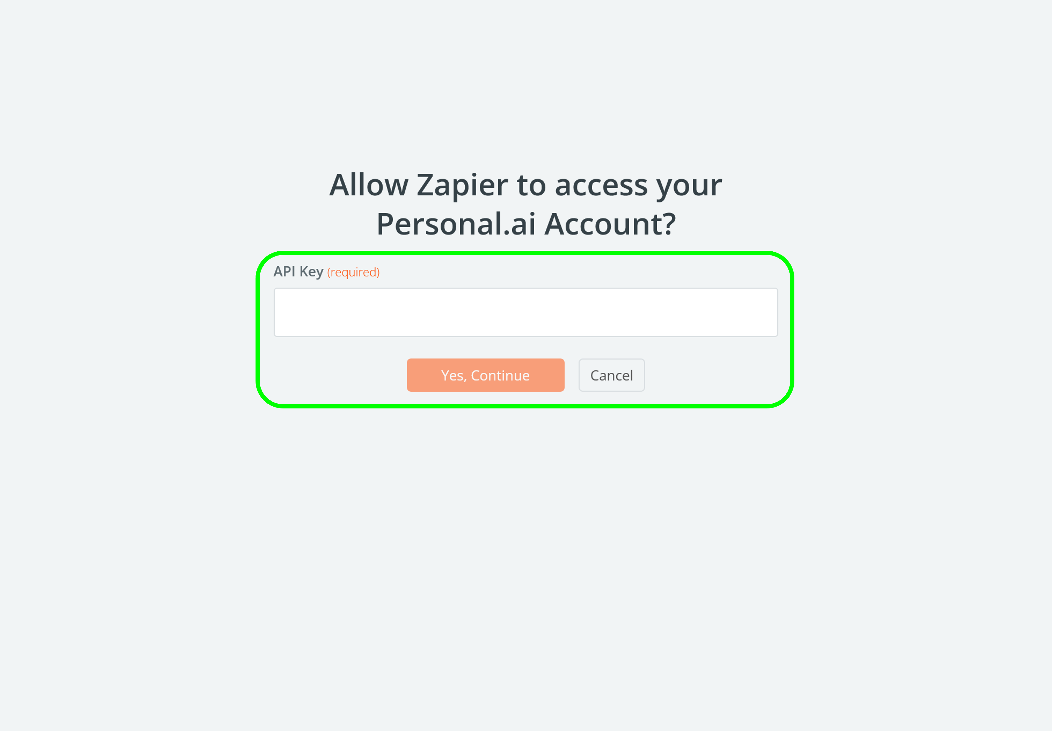 Screenshot of API key in Zapier