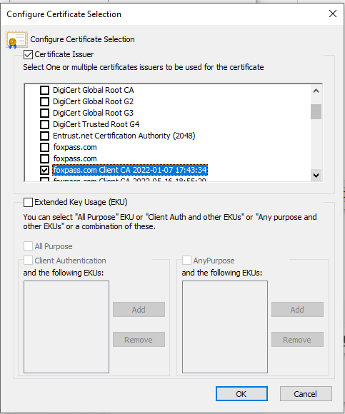 Configure Certificate selection