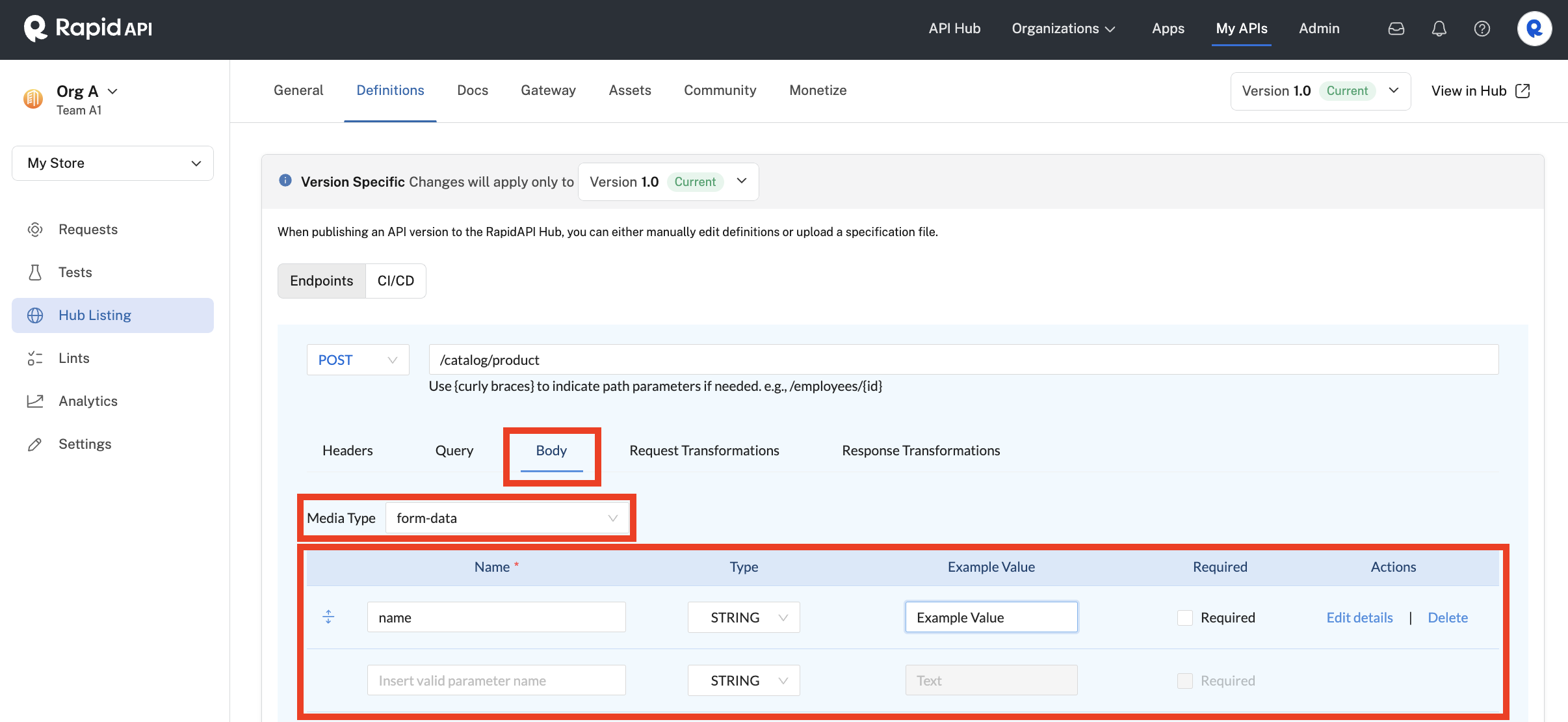 Specifying a form-data body.