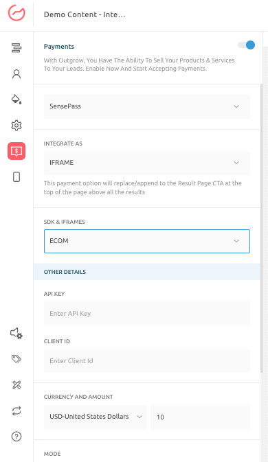 Integrating Outgrow content with SensePass