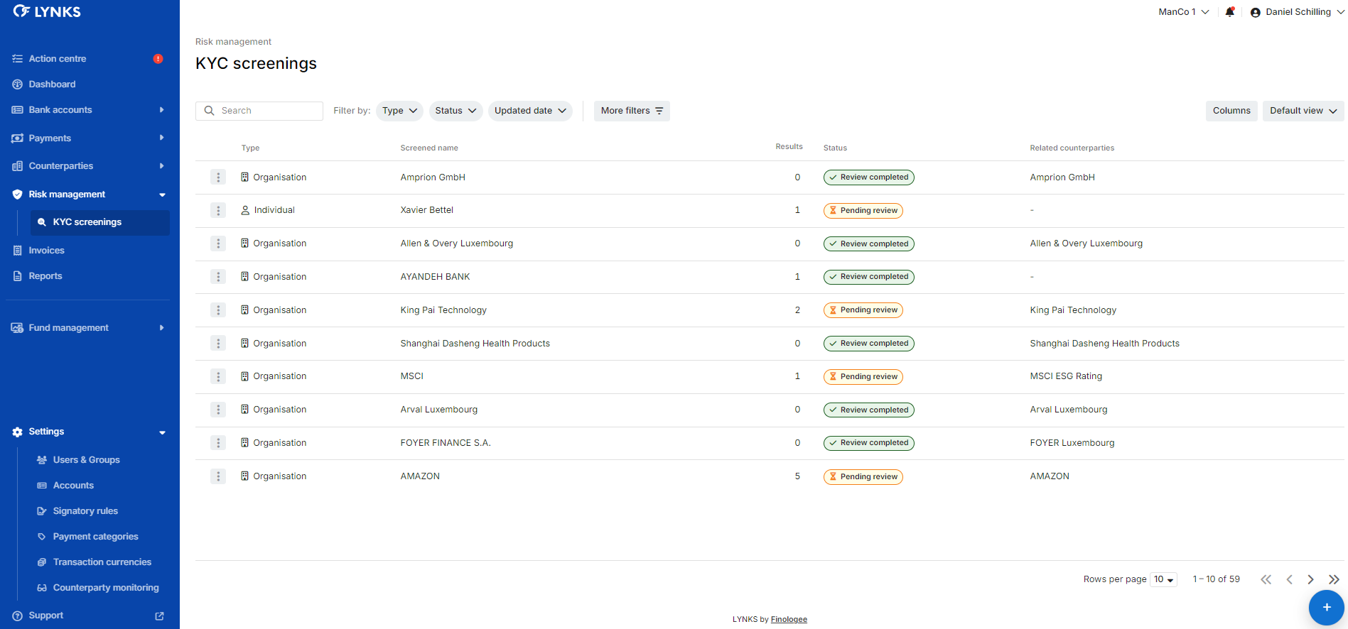 Risk management - KYC screenings