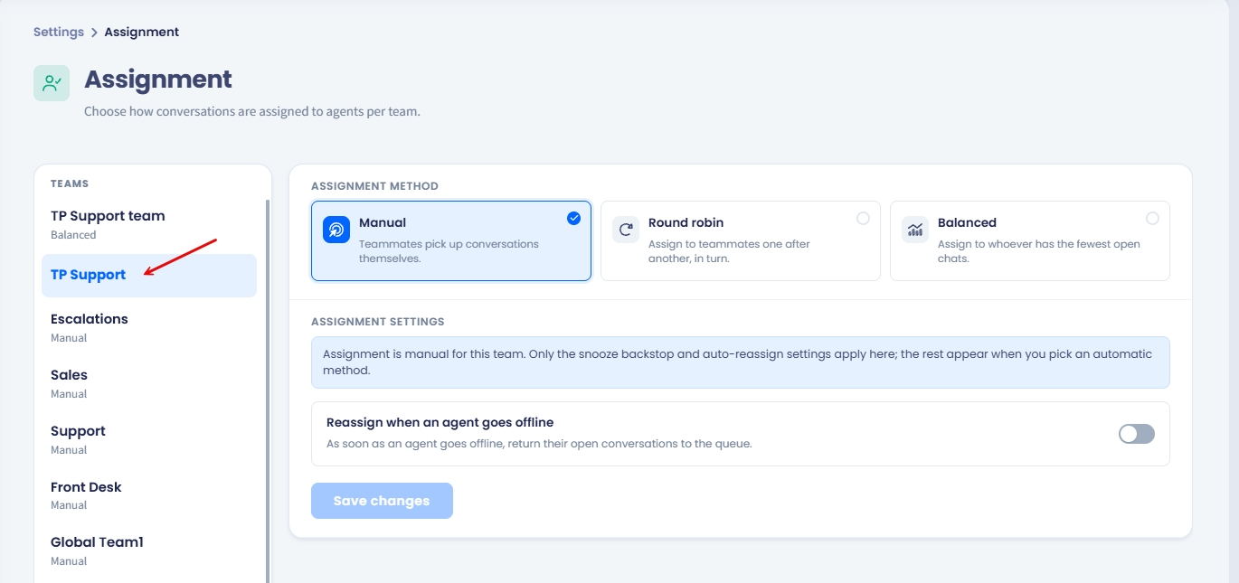 Screenshot of the Assignments page