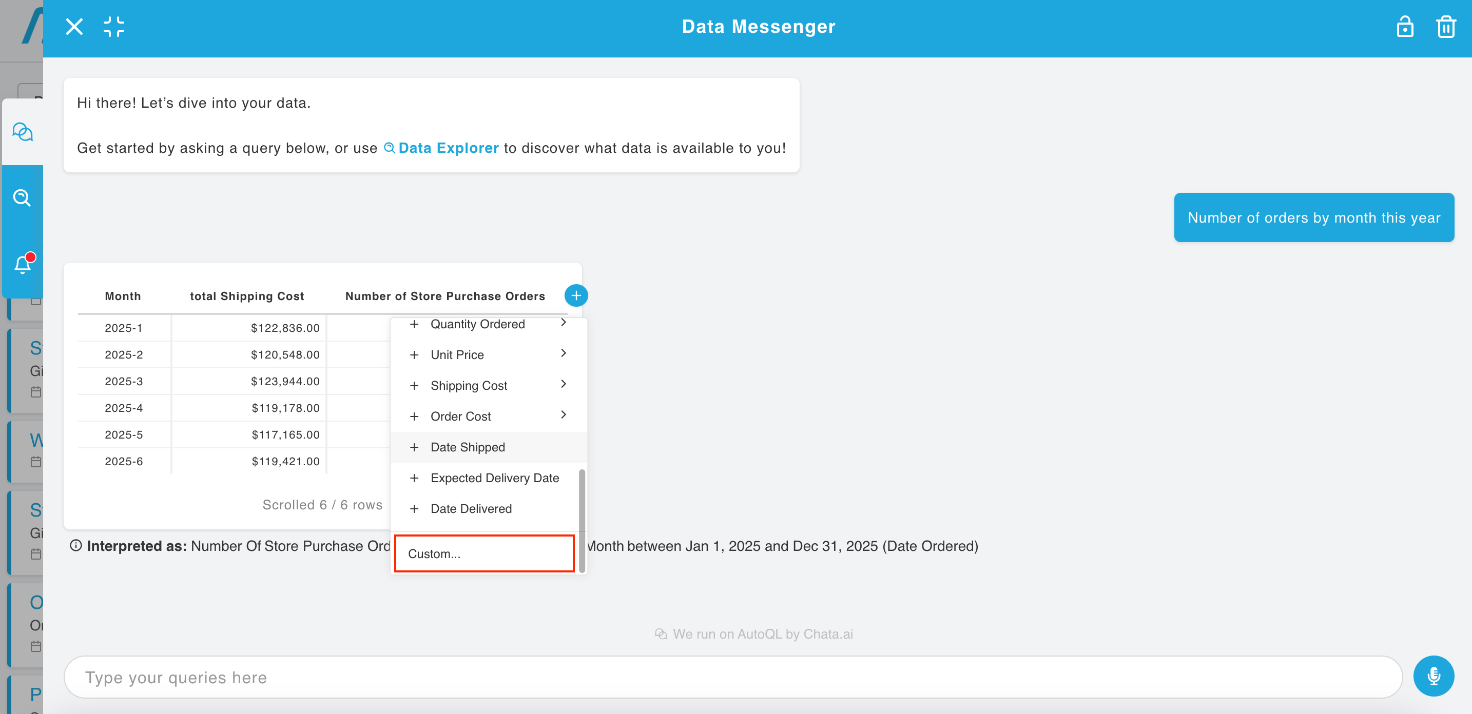 Cocfiguring custom column - Data Explorer by Chata.ai