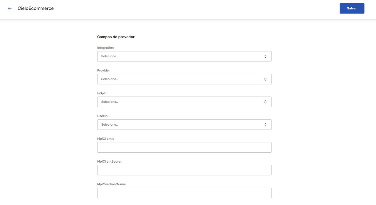 Campos de configuração do conector na VTEX
