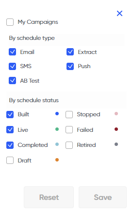 Available filters in Campaign Calendar