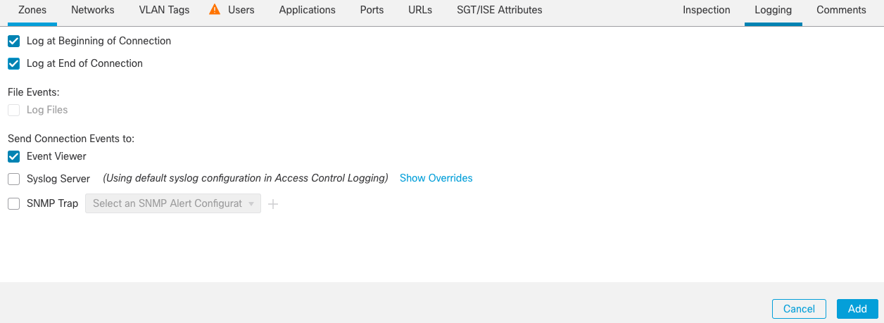 **Figure 15:** Configure Logging Options