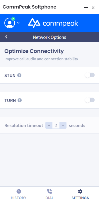 Screenshot of network options