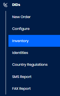 Screenshot of the **DIDs** > **Inventory** tab