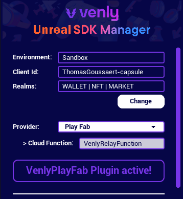 Configuring the Azure cloud function in the Unreal SDK Manager