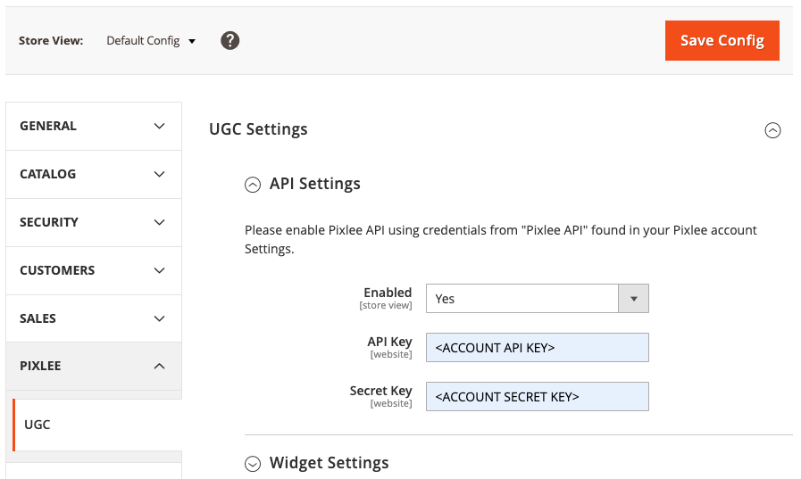 Pixlee UGC API Settings