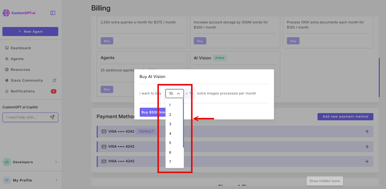 dropdown menu to select quantity