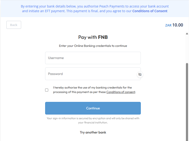 **Try another bank** option.