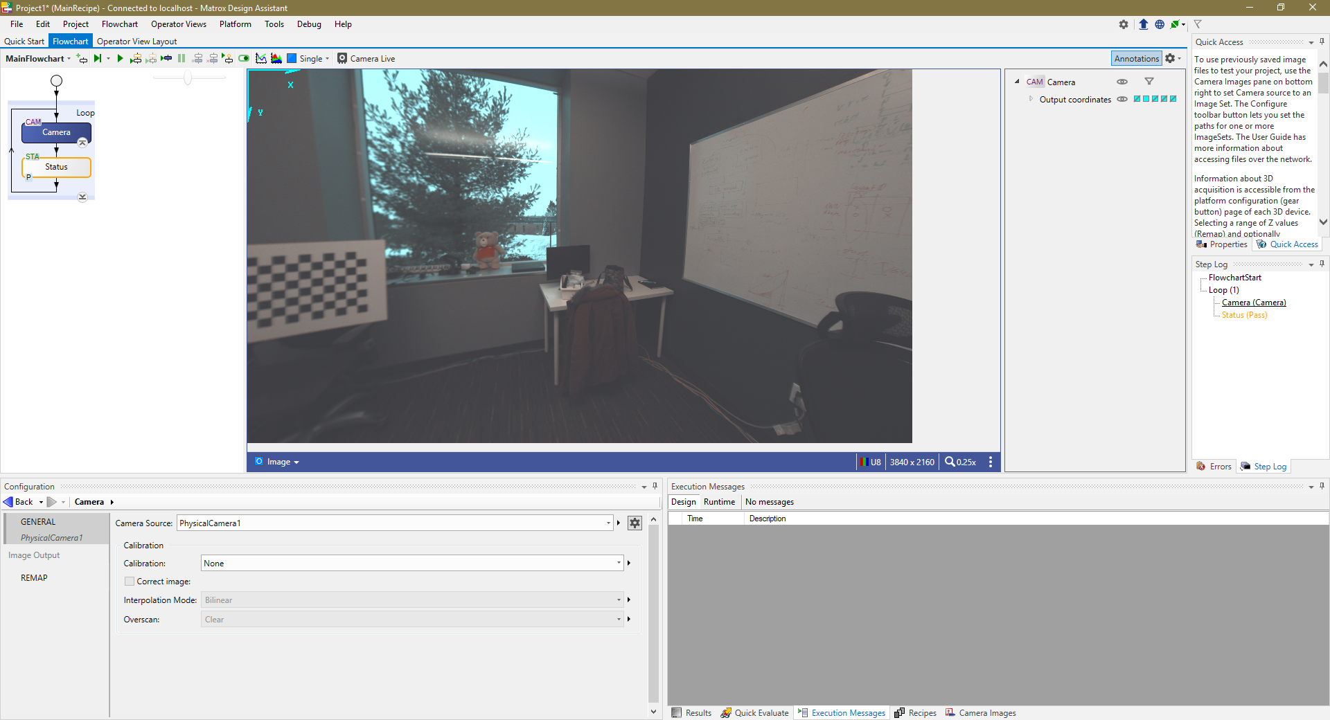 A screenshot of the Matrox Design Assistant X1® showing a view from a connected Bottlenose camera.