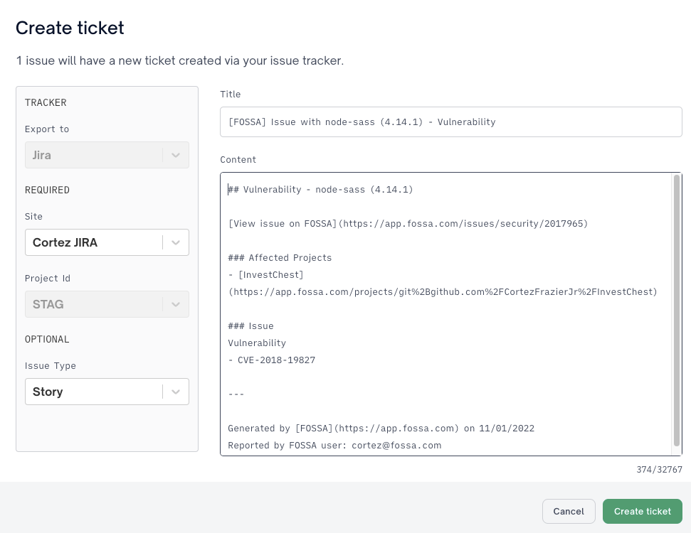 Creating a Jira Ticket