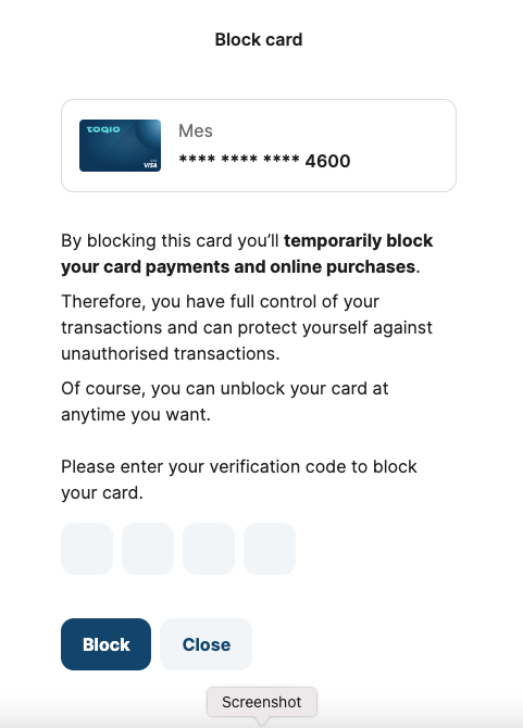 Modal to block a card