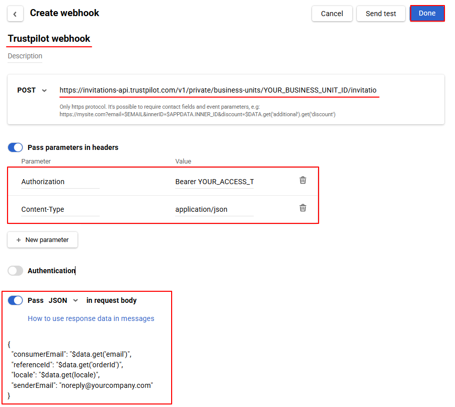 Create webhook