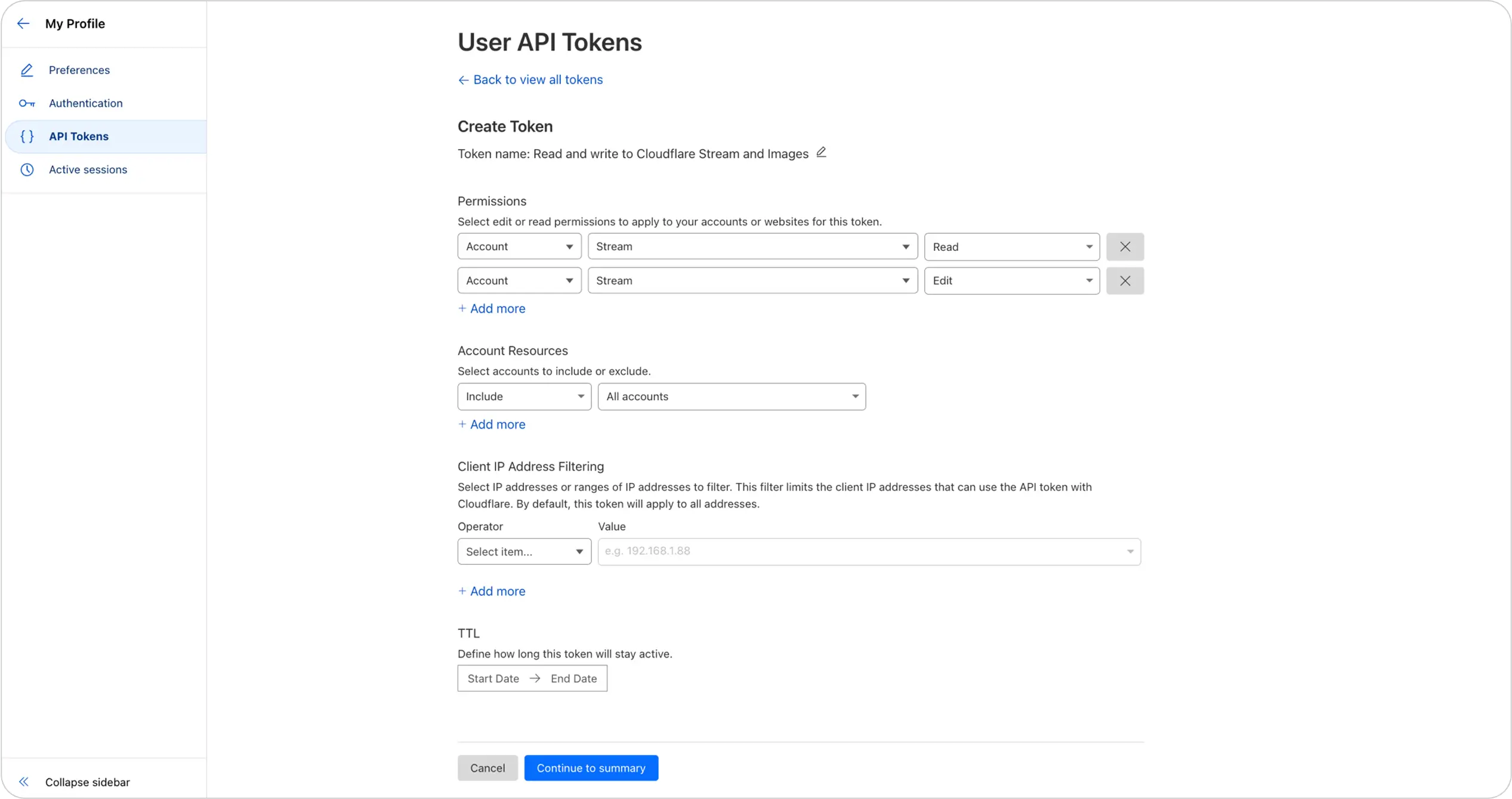 Token template selection