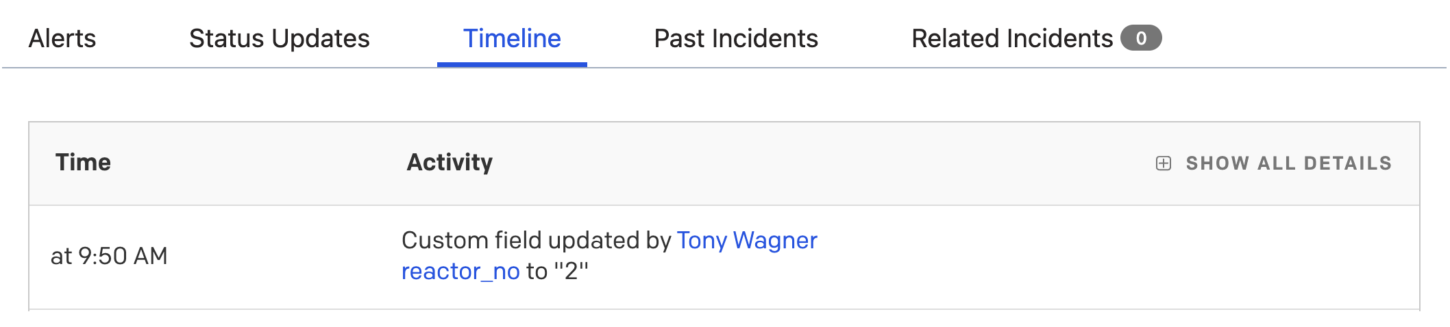 Custom field in the incident timeline